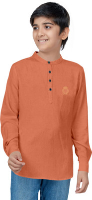 STUD APPARELS Boys Self Design Straight Kurta(Orange)