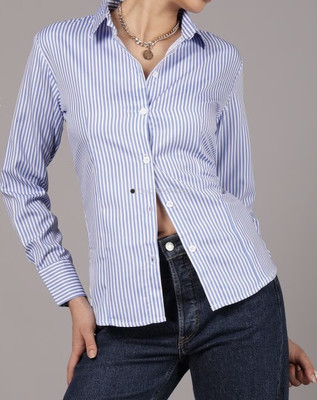 Lyla Fashion Women Striped Casual Blue Shirt