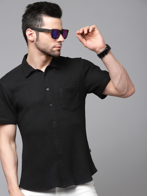 RIGO Men Solid Casual Black Shirt