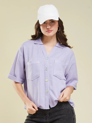 J TURRITOPSIS Women Solid Casual Purple Shirt