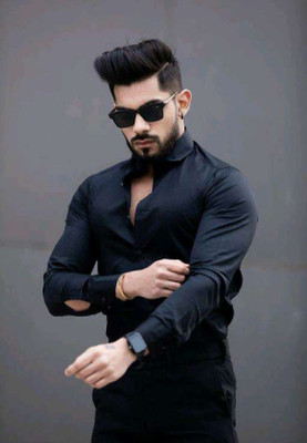 ZENE Men Solid Casual Black Shirt