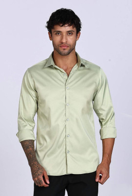 USD Men Solid Casual Light Green Shirt