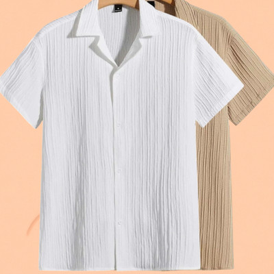 Looksky Men Self Design Casual White, Cream Shirt(Pack of 2)