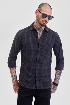 Snitch Men Checkered Casual Grey Shirt