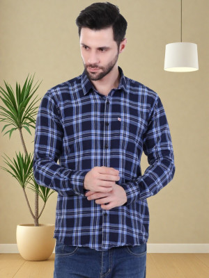 Marc Luarente Men Checkered Casual Blue Shirt