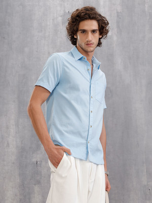 WROGN Men Solid Casual Light Blue Shirt