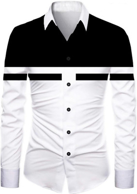 AviraEnterprise Men Color Block Casual White Shirt