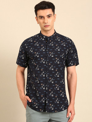CAVALLO BY LINEN CLUB Men Printed Casual Dark Blue Shirt