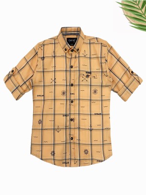 CAVIO Boys Checkered Casual Orange Shirt