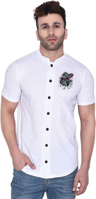 Money Leaf Men Printed Casual White Shirt