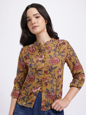 Glitchez Women Printed Casual Yellow Shirt