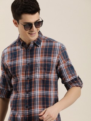 HERE&NOW Men Checkered Casual Blue Shirt