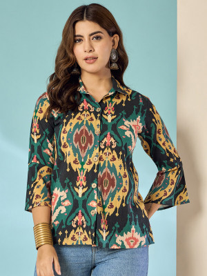 InWeave Women Printed Casual Black Shirt
