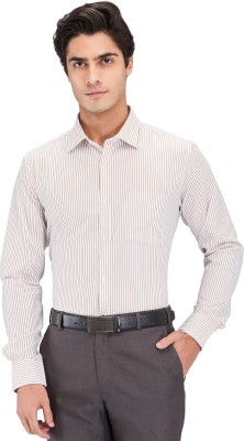 PARK AVENUE Men Striped Formal Beige Shirt