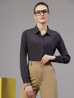 Style Quotient Women Self Design Formal Black Shirt