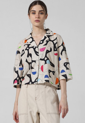 MOXTE Women Printed Casual Cream Shirt