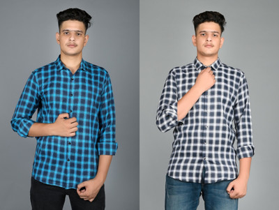 Tanip Men Slim Fit Checkered Spread Collar Casual Shirt  (Pack Of 2) For Rs. 489 @ 76 %
