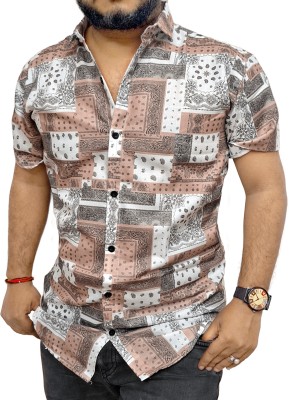 RM CREATION Men Printed Casual Orange, White, Black Shirt