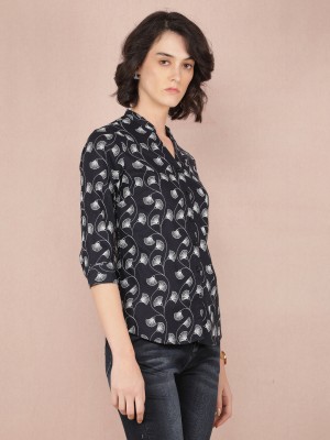 CRIMSOUNE CLUB Women Printed Casual Black Shirt