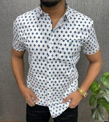 Sayonafashion Men Printed Casual White, Blue Shirt