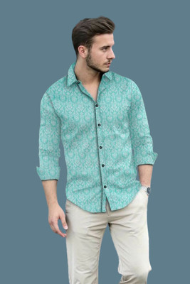 Stellalifestyle Men Printed Casual Light Blue Shirt