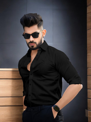JessNX Men Striped Formal Black Shirt
