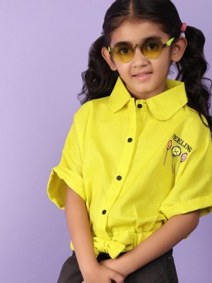 V-MART Girls Solid Casual Yellow Shirt