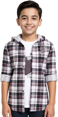CAVIO Boys Checkered Casual Pink Shirt