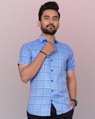 METRONAUT Men Checkered Casual Blue Shirt