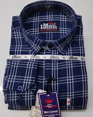 Marc Laurent Men Checkered Casual White, Blue Shirt