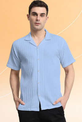 A Dearise Trend Men Self Design Casual Light Blue Shirt