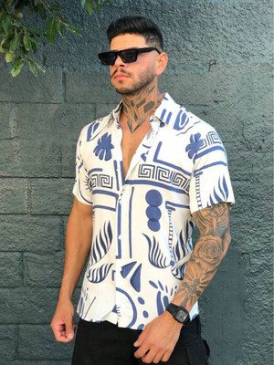 Marmic Fab Men Printed Casual White Shirt