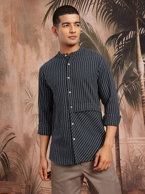 Sangria Men Self Design Casual Blue Shirt