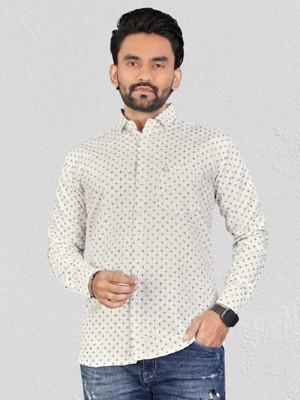 ISUEL FAB Men Printed Formal Cream Shirt