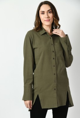 Pretilly Women Solid Casual Green Shirt