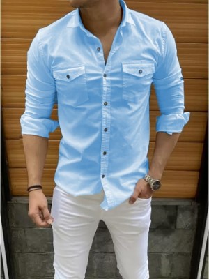 Noorify Men Solid Casual Light Blue Shirt