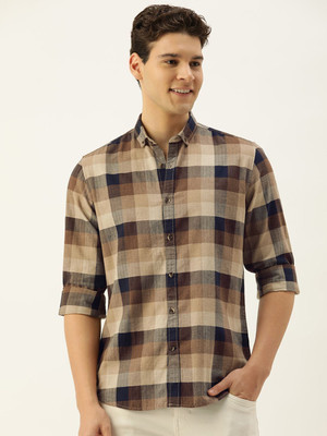 Mast & Harbour Men Checkered Casual Brown Shirt