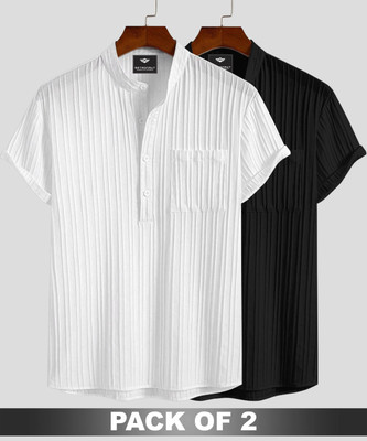METRONAUT Men Self Design Casual White, Black Shirt(Pack of 2)