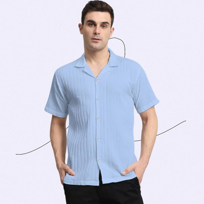 A Surhi Men Self Design Casual Light Blue Shirt