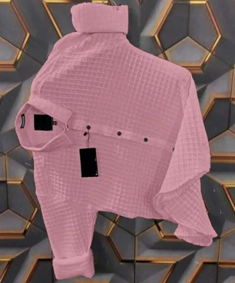Voroxy Men Self Design Casual Pink Shirt