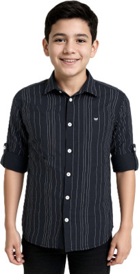 Charchit Boys Striped Casual Black Shirt