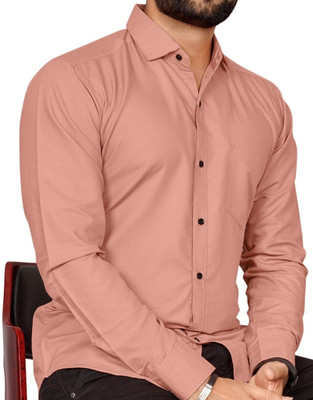 Refresh Men Solid Formal Orange Shirt