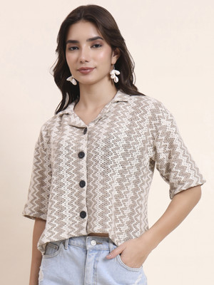 Sofisty Women Printed Beach Wear Beige Shirt