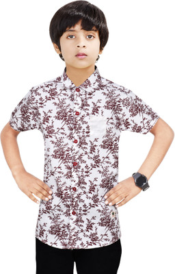 MADE IN THE SHADE Boys Self Design Casual White, Maroon Shirt