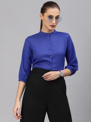 Style Quotient Women Solid Casual Blue Shirt