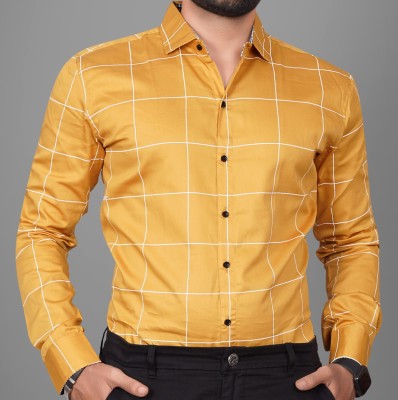 Voroxy Men Checkered Formal Yellow Shirt