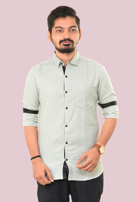 PUBHIZA Men Checkered Casual Green Shirt