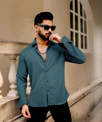 Khushi Creation Men Solid Casual Blue Shirt