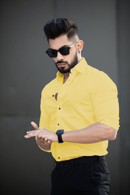 METRONAUT Men Solid Casual Yellow Shirt