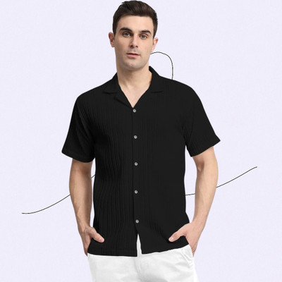 A Surhi Men Self Design Casual Black Shirt